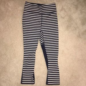 New Balance blue and white striped leggings
